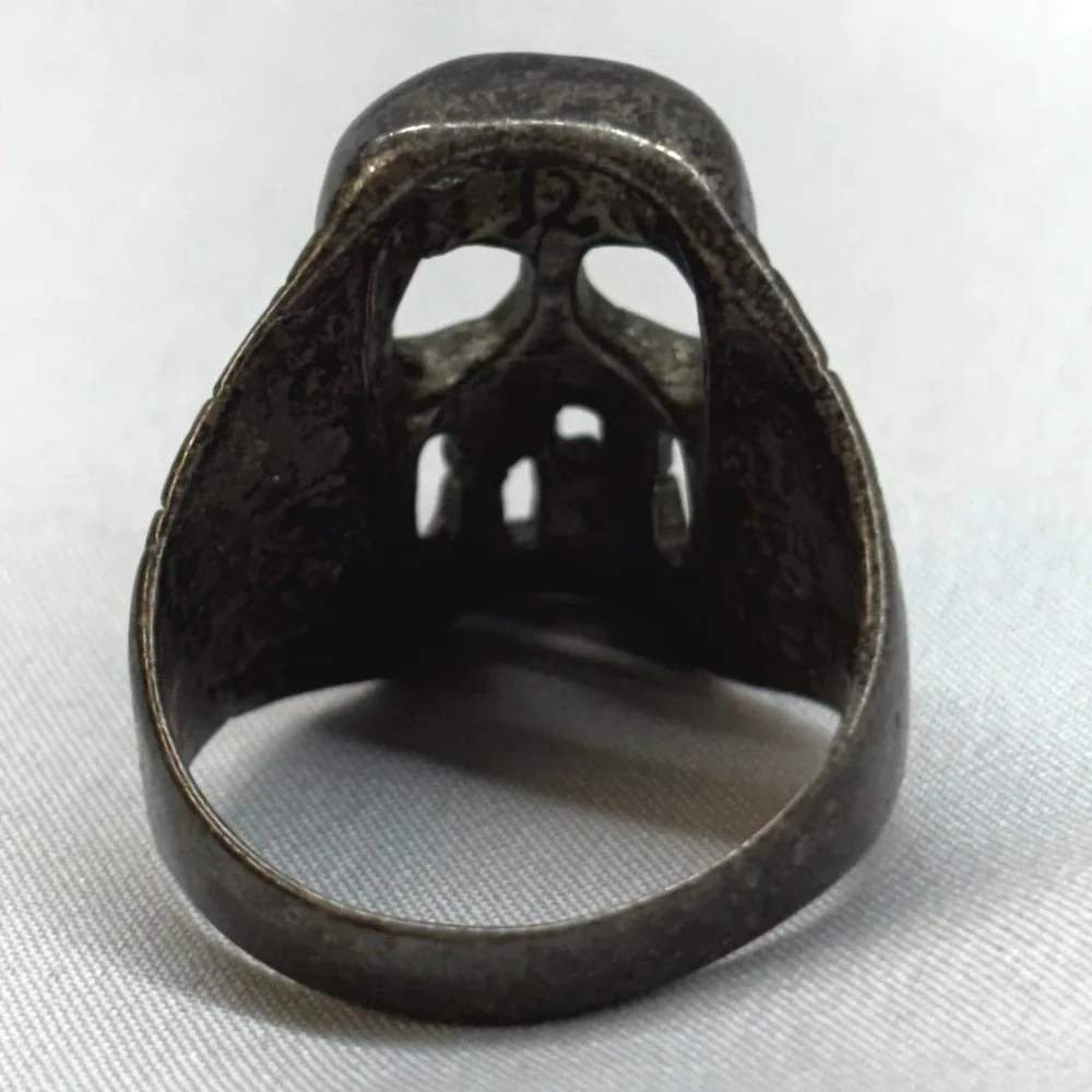 G&S Jewelry Horned Skull Ring Mens Size 12 Silver Tone Good Vintage Biker Horns
